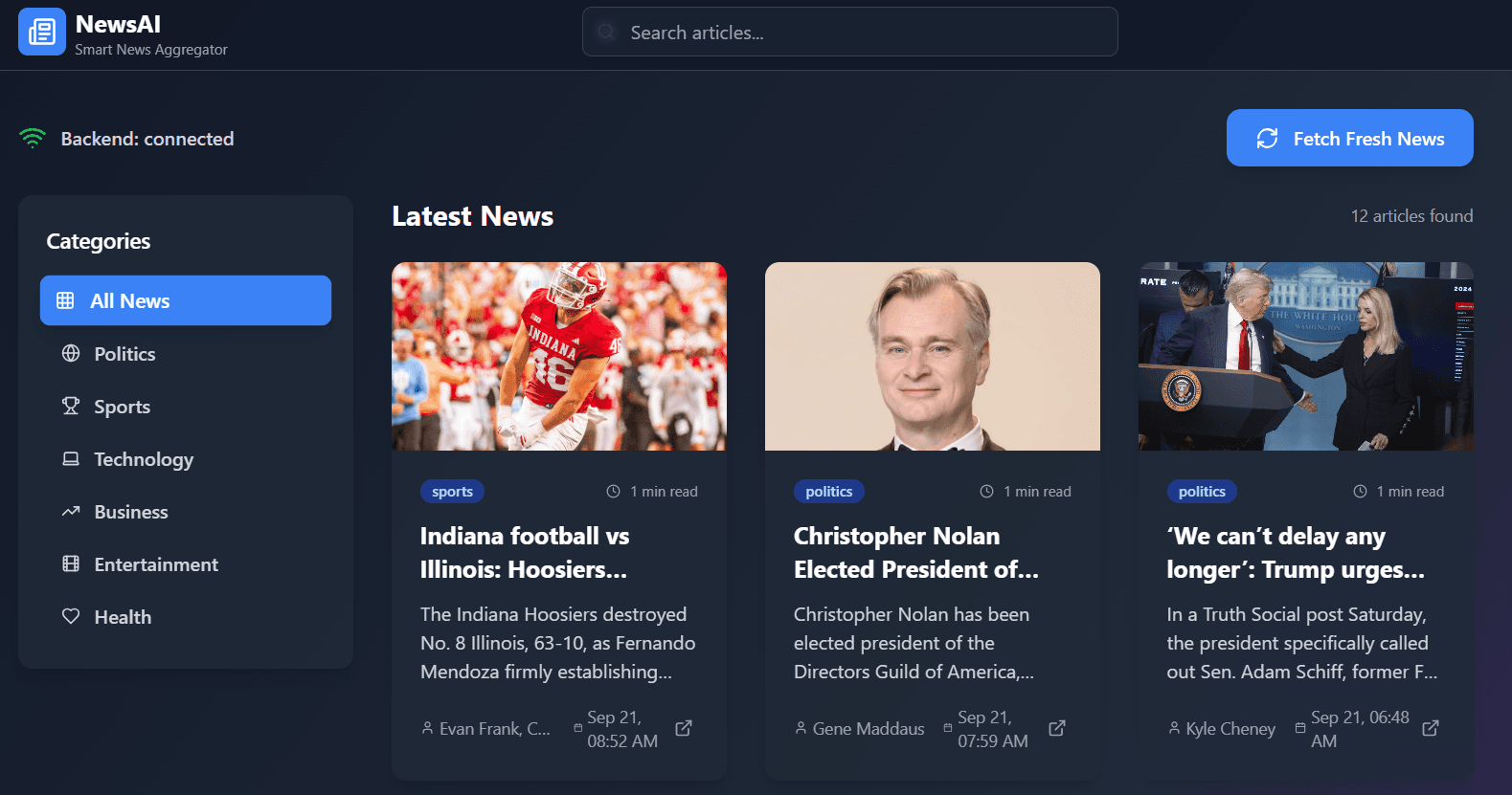 AI-powered news aggregation dashboard.
