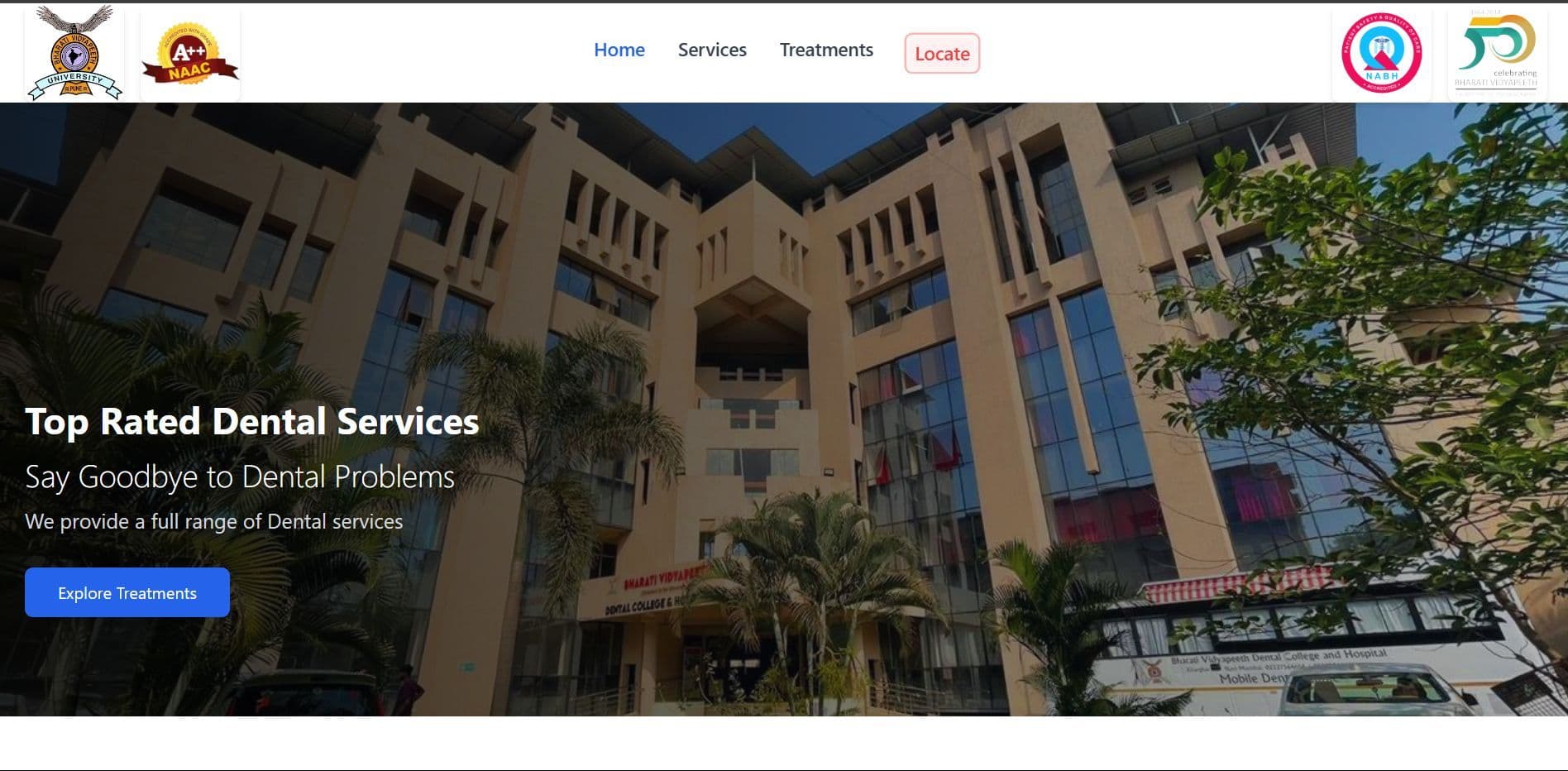 Homepage with treatment information.